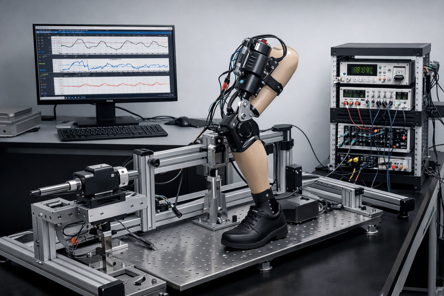 Development of an adaptive control architecture and test-bench validation for a knee joint of a transfemoral prosthesis